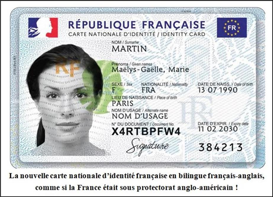 Préoccupant : Le bilinguisme français-anglais de la nouvelle carte nationale d'identité des Français a été validé par le Conseil d'État !