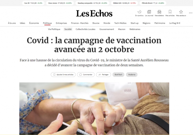 Les Echos : Covid, la campagne de vaccination face à une hausse de la circulation du virus